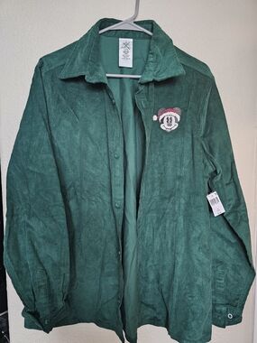 Disney Green Corduroy Holiday Jacket with Embroidered Mickey